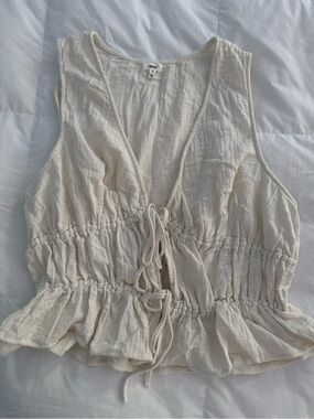 aerie Cream Drawstring Ruffled Tank Camisole